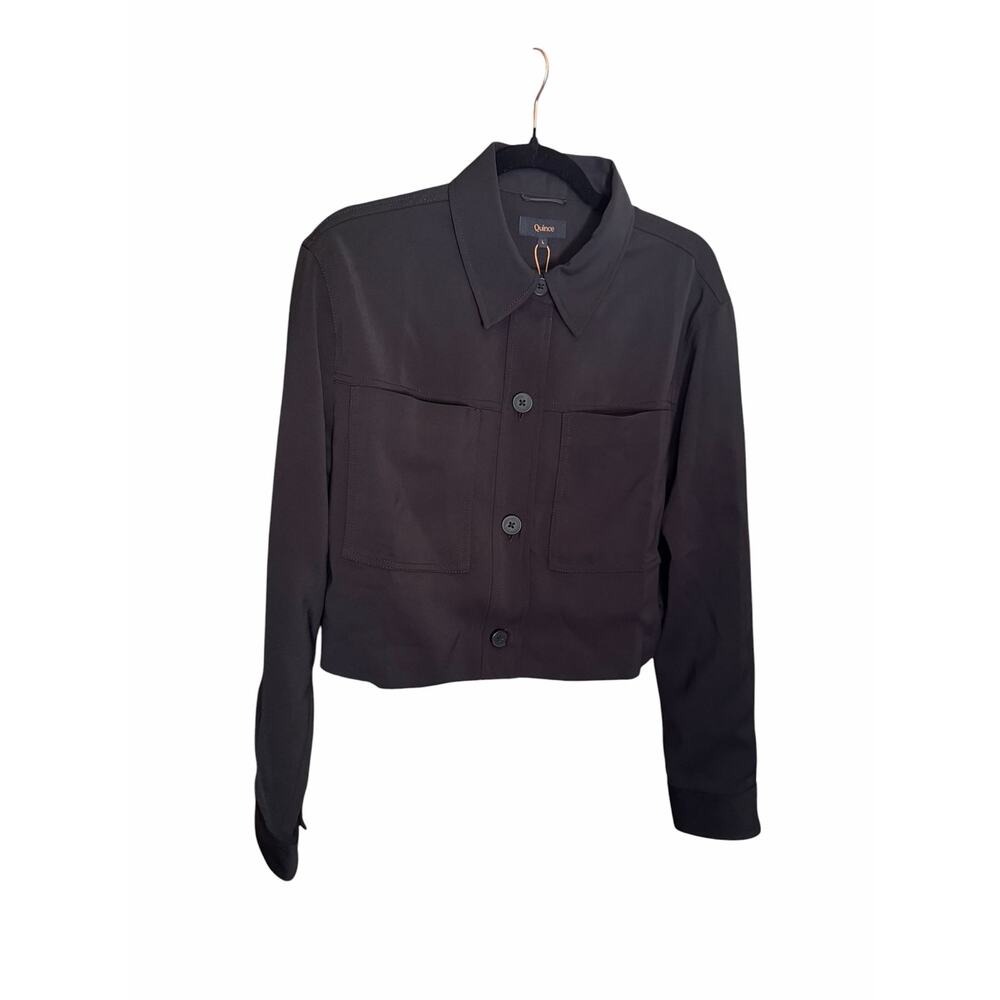 NWT Quince Stretch Crepe Cropped Jacket Black Large Quiet Luxury Capsule Travel - Picture 2 of 10